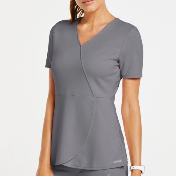 Jaanuu Women's Tulip Mock-Wrap Scrub Top - Picture 1 of 5